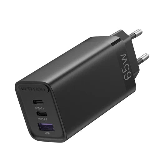 Vention 65W GaN USB-C Fast Charger 3-Port (C+C+A) UK Plug (FEDB0-UK) | PPS PD &amp; QC 4.0/3.0
