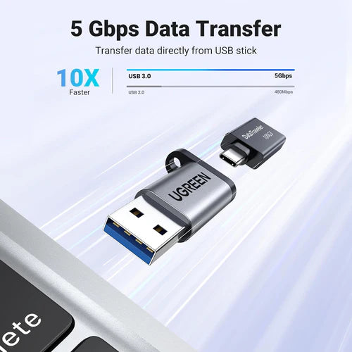 UGREEN US276 USB-A to USB-C Adapter, USB 3.0 Male to Type-C Female OTG Converter for Fast Data Transfer