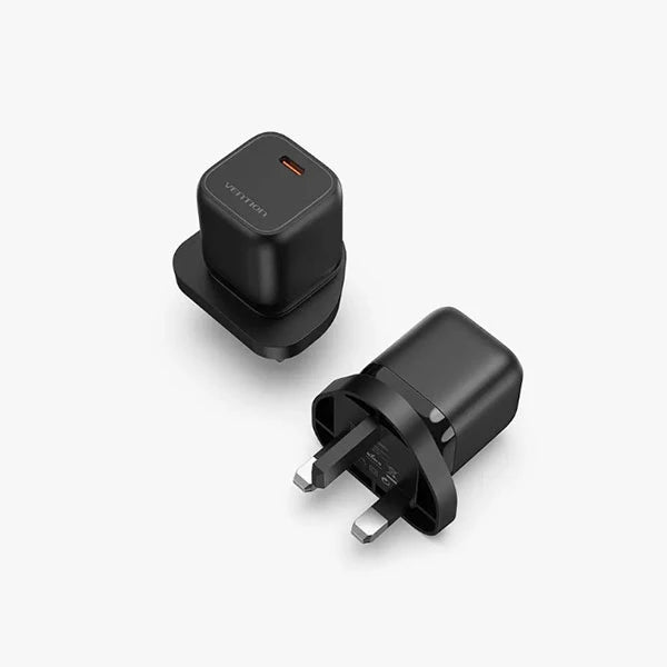 Vention 30W GaN USB-C Fast Charger – Single Port UK Plug (FAKB0-UK) - Compact Power Adapter for Phones &amp; Tablets