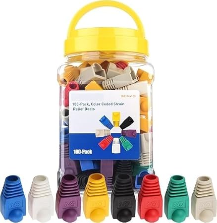 Vention RJ45 Strain Relief Boots 100-Pack – Multi-Color PVC Cable Protectors (IODRO-100)