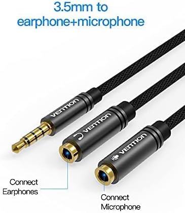 Vention 2× 3.5mm Male to 3.5mm 4-Pole Female Audio Adapter 0.3m (BBTBY) – Headphone Mic Combo Cable