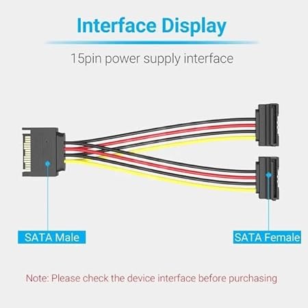 Vention SATA 15-Pin Male to Female Power Splitter Cable – 0.15m (VEN-KDBBB)
