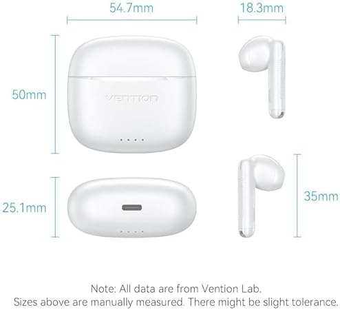 Vention True Wireless Bluetooth Earbuds ELF E06 – White NBKWO | TWS In-Ear Earphones with Deep Bass, Mic &amp; Charging Case