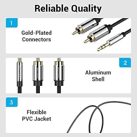 Vention 3.5mm to Dual RCA Male Audio Cable 2m (BCLBH) – AUX to RCA Stereo Adapter