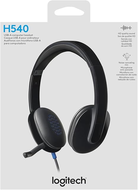 Logitech H540 USB Headset – Noise-Cancelling Microphone, High-Quality Audio Over-Ear Headphones for PC &amp; Mac