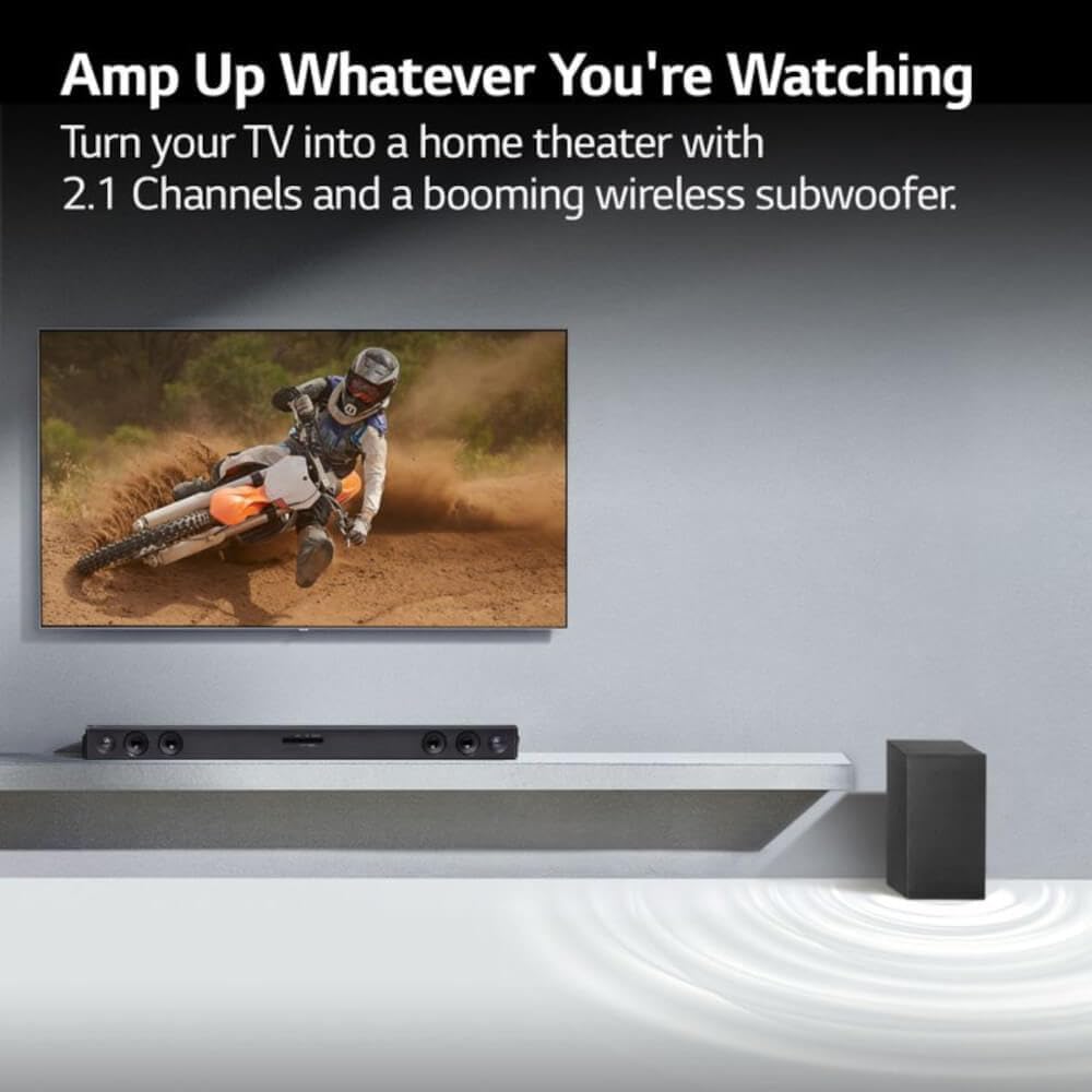 LG SQC2 2.1 Channel Bluetooth Soundbar with Wireless Subwoofer &amp; Dolby Digital Audio