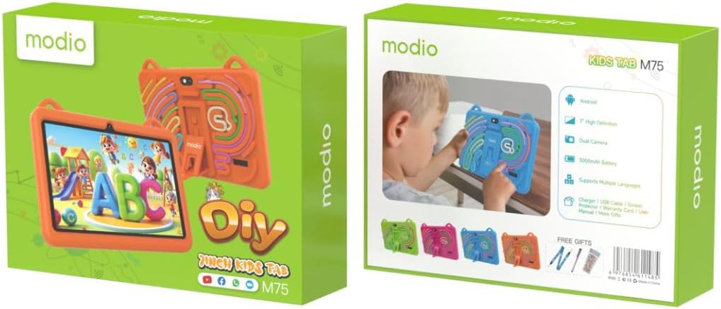 Modio M75 Kids Tablet 7-Inch HD Display – Android 13, 6GB RAM, Parental Control Learning Tablet for Children