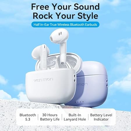 Vention True Wireless Bluetooth Earbuds ELF E06 – White NBKWO | TWS In-Ear Earphones with Deep Bass, Mic &amp; Charging Case