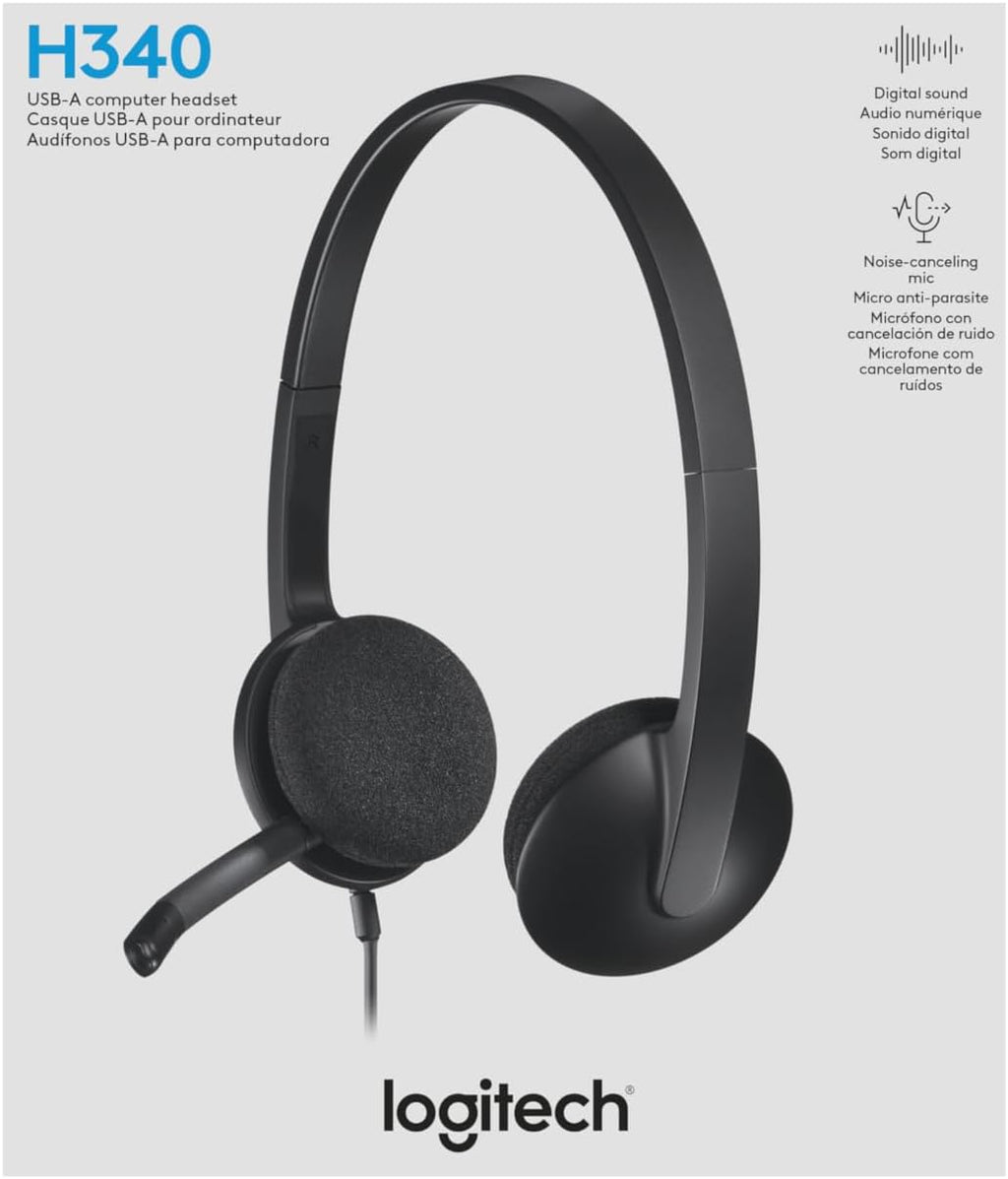Logitech H340 USB Headset – Comfortable Wired Headset with Noise-Canceling Microphone for PC &amp; Laptop
