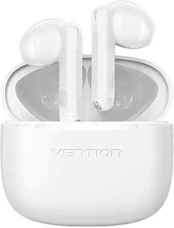 Vention True Wireless Bluetooth Earbuds ELF E06 – White NBKWO | TWS In-Ear Earphones with Deep Bass, Mic &amp; Charging Case