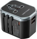 Vention 3-Port Universal Travel Adapter 20W USB-C Fast Charger (FJEB0) – Worldwide Plug, 18W USB-A Dual Ports