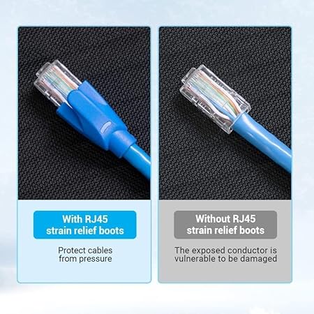 Vention RJ45 Strain Relief Boots 50-Pack Blue PVC Cable Protectors (IODL0-50) | Ethernet Connector Caps