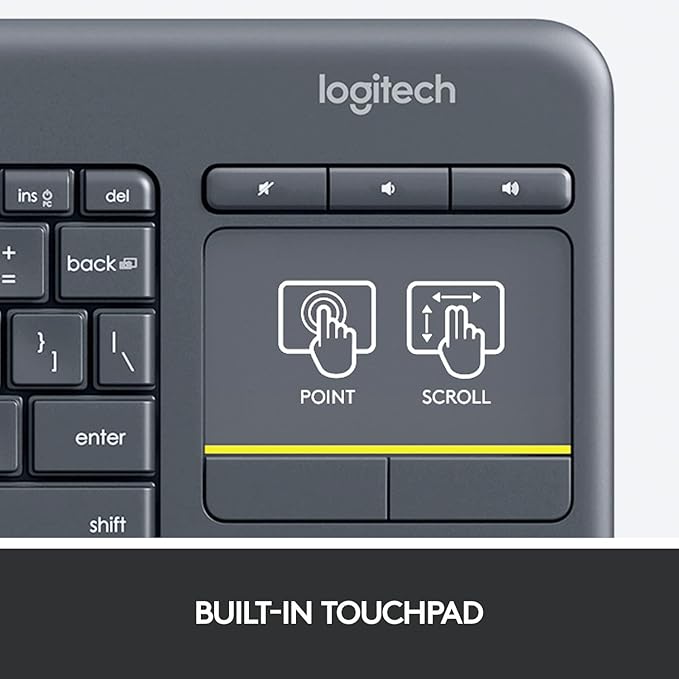 Logitech K400 Plus Wireless Touch TV Keyboard – Built-In Touchpad Keyboard for Smart TV, PC &amp; Laptop