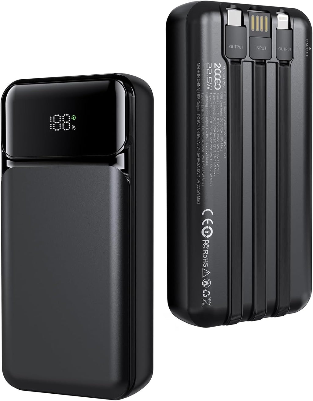 Vention FHPB0 20000mAh Power Bank 22.5W – Black, Fast Charging Portable Charger