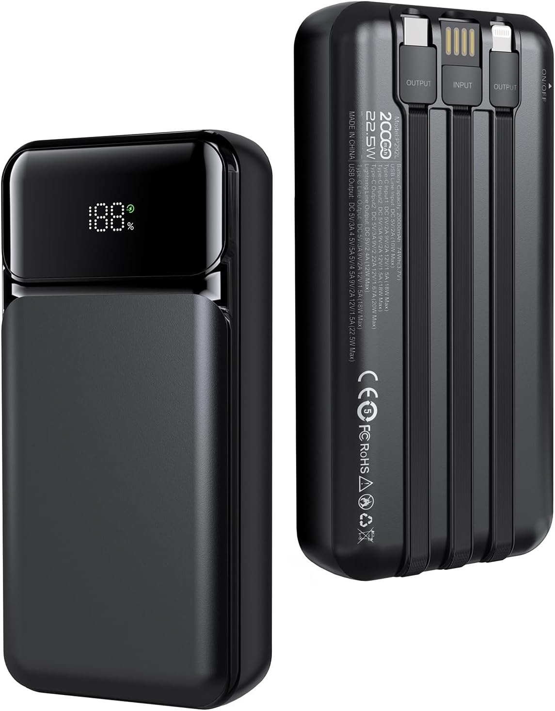 Vention FHPB0 20000mAh Power Bank 22.5W – Black, Fast Charging Portable Charger