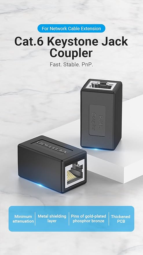 Vention Cat.6 UTP Keystone Jack Coupler 10-Pack – Black IPGBO-10 | Ethernet Network RJ45 Extender