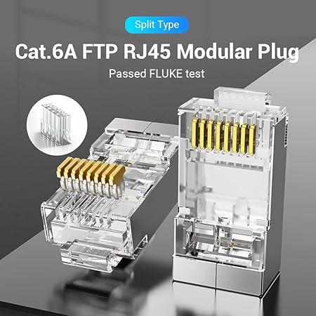 Vention Cat.6A FTP RJ45 Modular Plug 100-Pack Transparent IDFR0-100 | Shielded Ethernet Connector