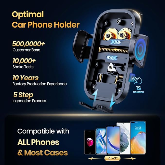 Vention One-Touch Car Phone Mount with Suction Cup (KCVBO) – Auto-Clamp Dashboard &amp; Windshield Holder for Smartphones