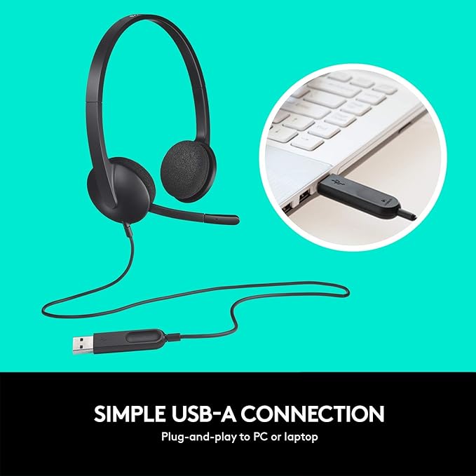 Logitech H340 USB Headset – Comfortable Wired Headset with Noise-Canceling Microphone for PC &amp; Laptop