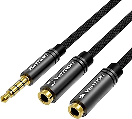 Vention 2× 3.5mm Male to 3.5mm 4-Pole Female Audio Adapter 0.3m (BBTBY) – Headphone Mic Combo Cable