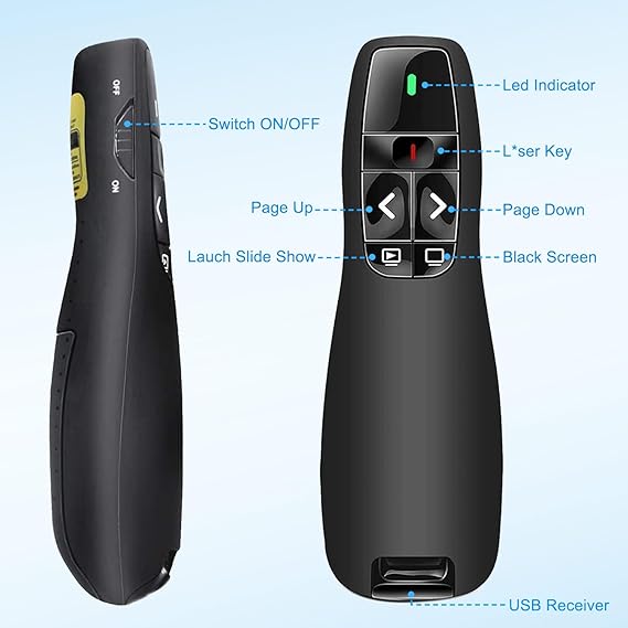 Vention Wireless PowerPoint Presentation Remote Clicker with Red Laser Pointer &amp; Dual USB Receiver (KQIH0)