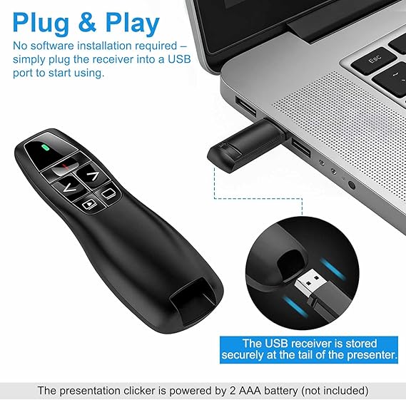 Vention Wireless PowerPoint Presentation Remote Clicker with Red Laser Pointer &amp; Dual USB Receiver (KQIH0)