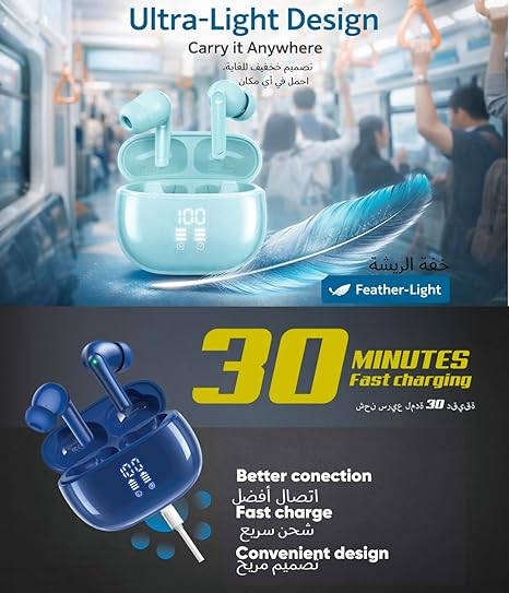Vention True Wireless Bluetooth Earbuds ELF E06 – Blue NBKSO | TWS In-Ear Earphones with Deep Bass, Mic &amp; Charging Case