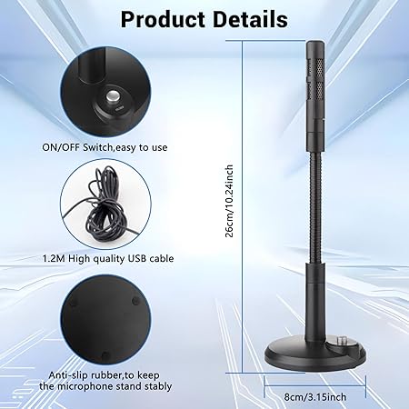 Vention USB Desktop Microphone with Mute Button – Black (NCCB0) | Plug &amp; Play Condenser Mic for PC &amp; Streaming