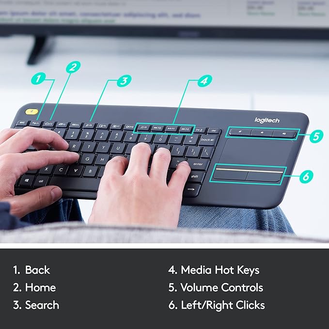 Logitech K400 Plus Wireless Touch TV Keyboard – Built-In Touchpad Keyboard for Smart TV, PC &amp; Laptop