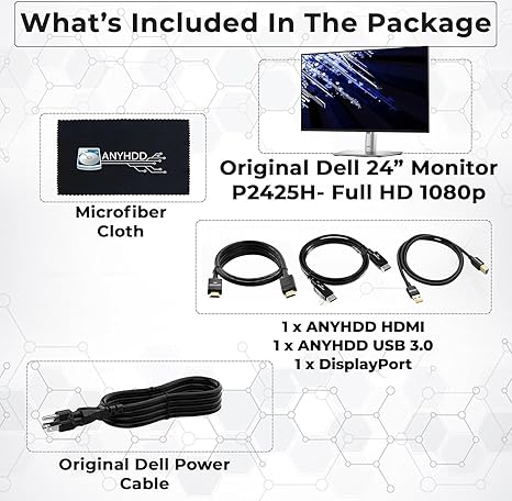 Dell P2425H 24” FHD IPS Monitor – 1080p Full HD Display 100Hz with HDMI, DisplayPort, USB 3.0