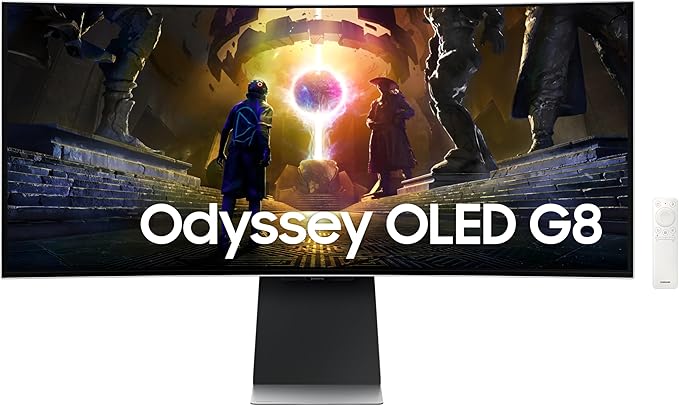 Samsung 34” Odyssey OLED G8 Gaming Monitor (LS34DG852SMXUE) – UltraWide QHD 3440x1440, 175Hz, 0.03ms, 1800R Curved, Smart Features