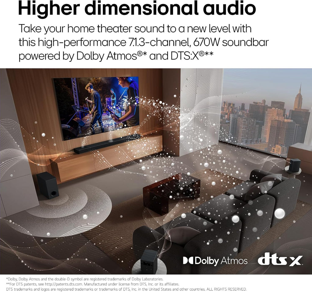 LG S90T 7.1.3 Channel Soundbar with Dolby Atmos, Wireless Subwoofer &amp; Surround Sound System