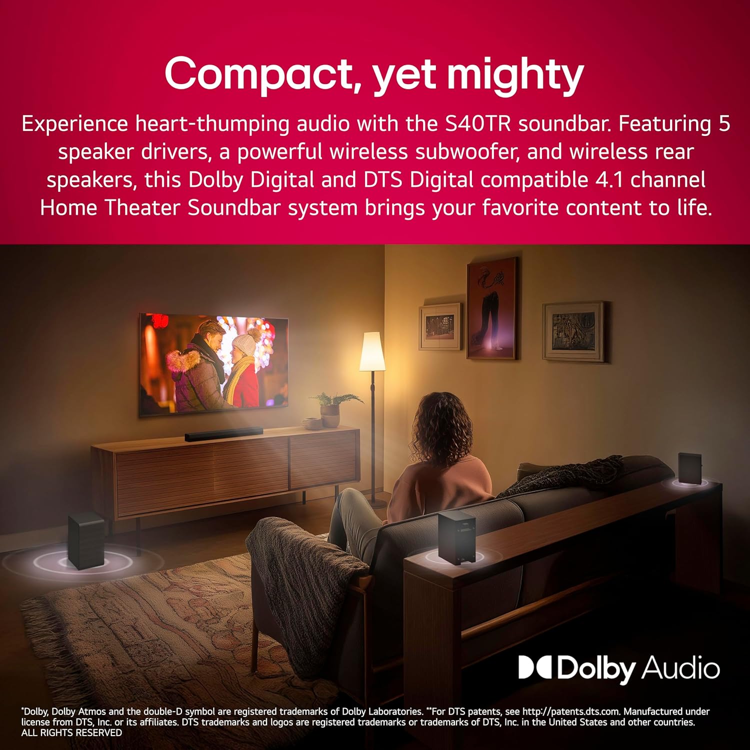LG S40TR 4.1 Channel Home Theater Soundbar with Dolby Audio®, Wireless Subwoofer &amp; Rear Surround Speakers