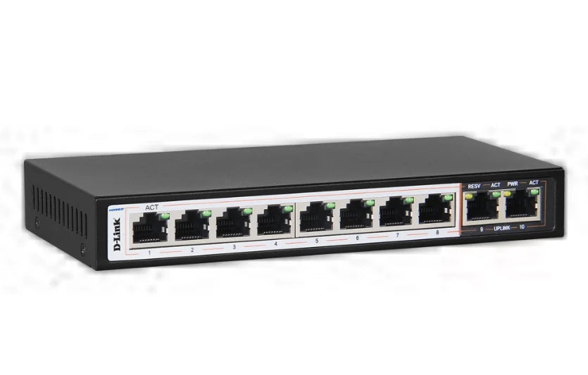 D-Link DES-F1010P-E/B 10-Port Long Range PoE Switch - High Power, Gigabit Ethernet
