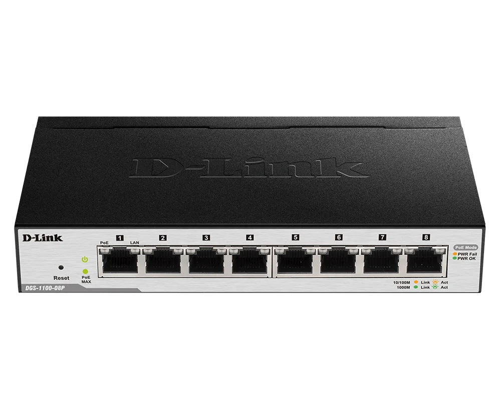 D-Link DGS-1100-08P 8-Port EasySmart Gigabit PoE Switch - Reliable Network & Power Solution