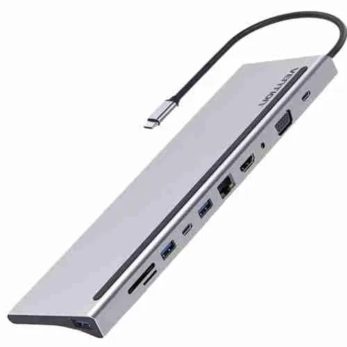 Vention 11-in-1 USB-C Docking Station (THTHC) – Multiport Hub with Dual HDMI, USB 3.0, SD/TF Reader, Ethernet & PD Charging
