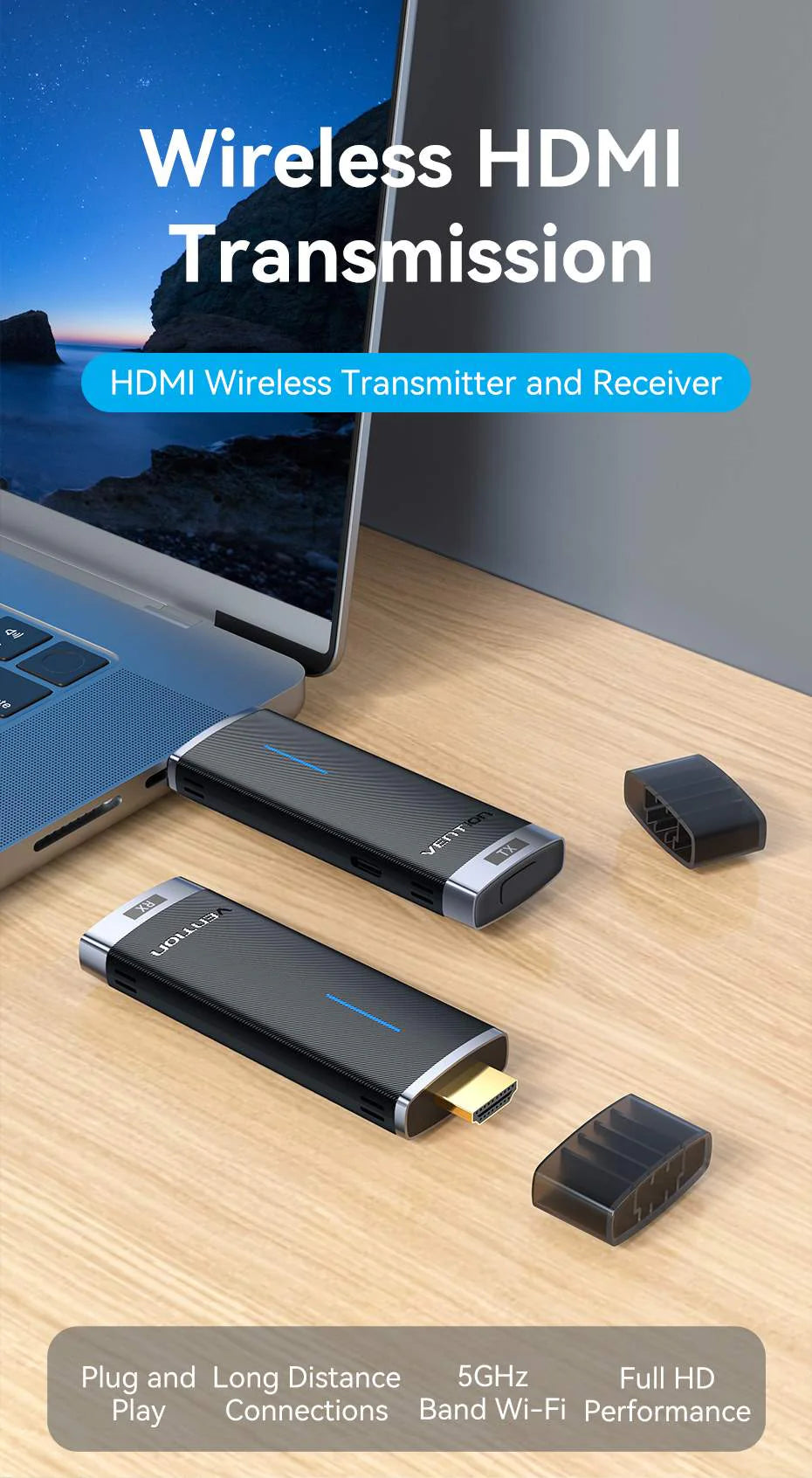 Vention Wireless HDMI Transmitter &amp; Receiver – 1080P HD HDMI Streaming (ADCBO)