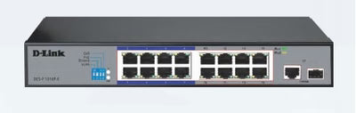 D-Link DES-F1016P-E/B 16-Port Unmanaged PoE+ Surveillance Switch – 250m Long Range, 10/100Base-T