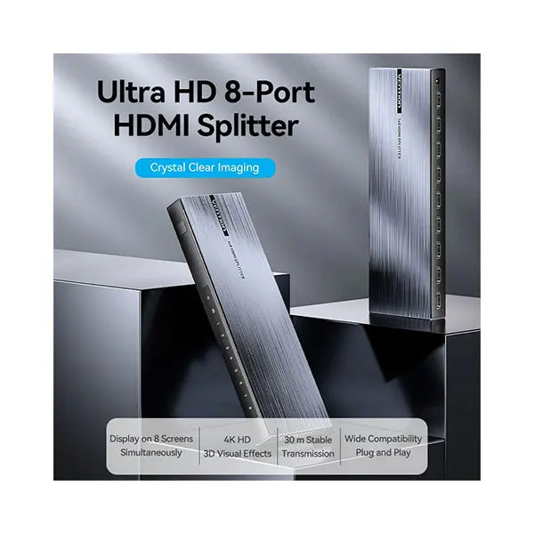 Vention 4K 1x8 HDMI Splitter – Aluminum Alloy, 8-Port HDMI Video Distribution Hub (AKQBO)