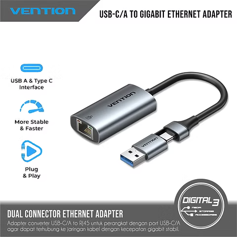 Vention  CFQHB USB-C + USB-A to Gigabit Ethernet Adapter – 0.15M 
