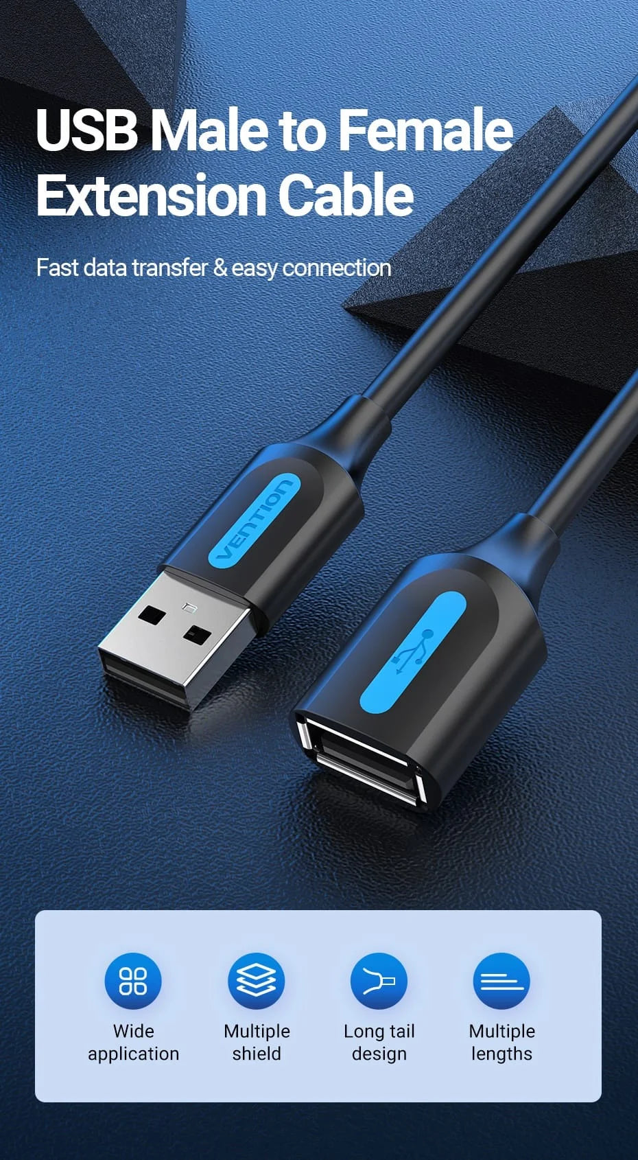Vention CBIBI 3M USB 2.0 A Male to A Female Extension Cable