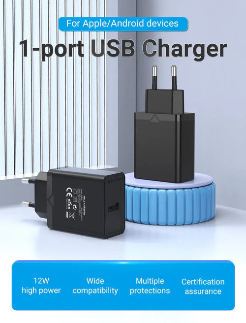 Vention 12W USB Wall Charger (1-Port) UK Plug | Compact Fast Charger – FAAB0-UK