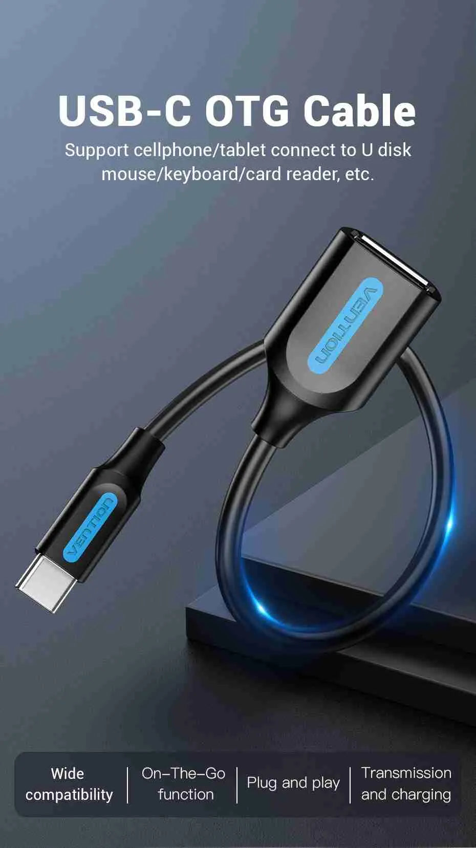  Vention CCSBB USB-C to USB-A OTG Cable 0.15M