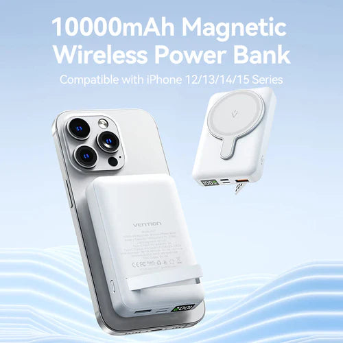Vention FHTB0 10000mAh Magnetic Wireless Power Bank 22.5W – USB-C, Lightning, USB-A, Wireless Charging