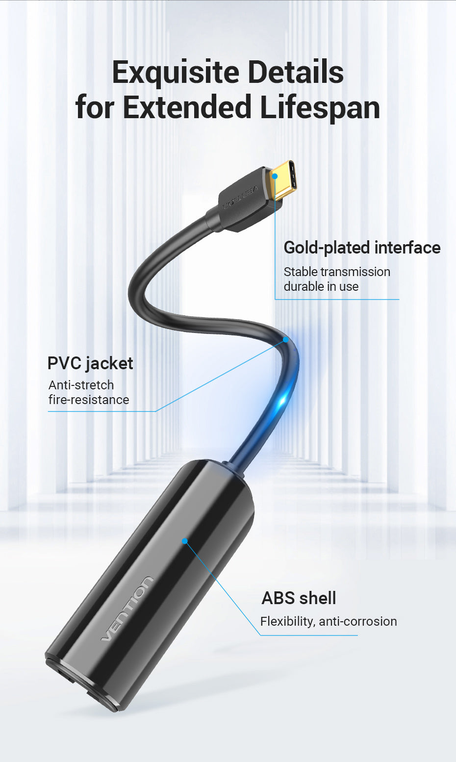 Vention CFBBB USB-C to Gigabit Ethernet Adapter – 0.15M