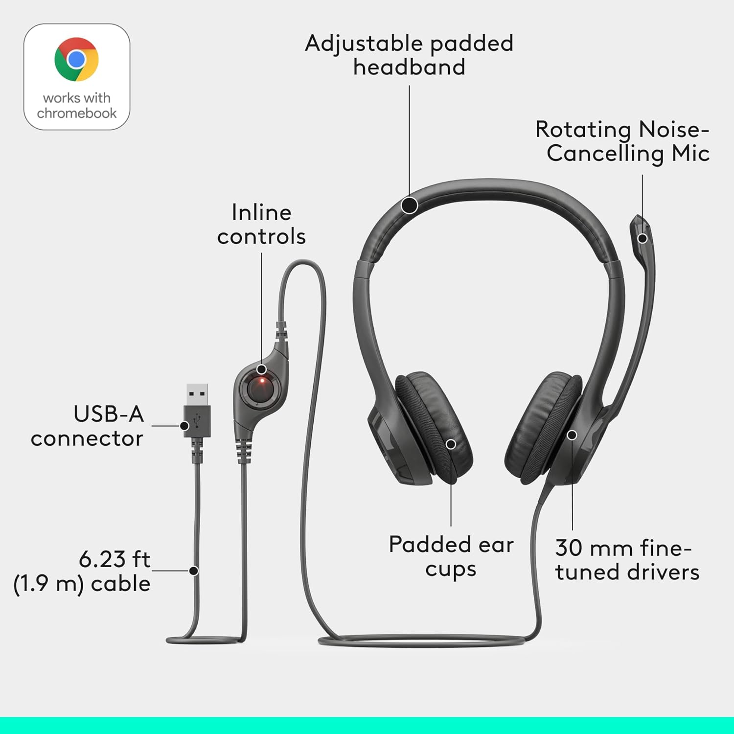 Logitech H390 USB Headset – Noise-Cancelling Microphone, Comfortable Over-Ear Headphones for PC &amp; Mac