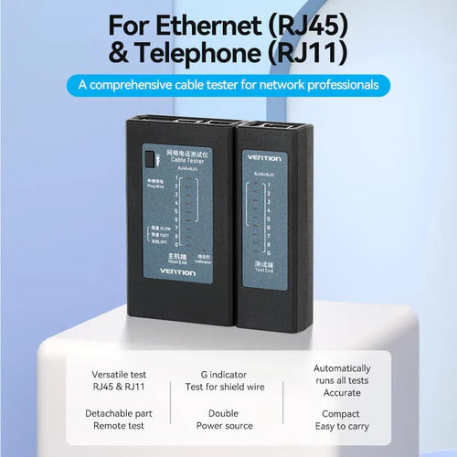 Vention KEFB0 Manual Network Cable Tester | RJ45/RJ11 Ethernet LAN Cable Checker Tool