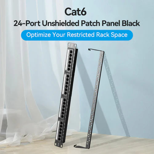Vention KGCB0 24-Port Cat6 Unshielded Keystone Patch Panel – RJ45 Network Rack Mount Distribution Panel