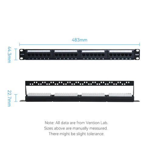 Vention KGCB0 24-Port Cat6 Unshielded Keystone Patch Panel – RJ45 Network Rack Mount Distribution Panel