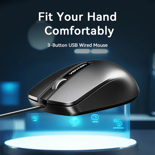 Vention 3-Button USB Wired Mouse – Ergonomic Optical Computer Mouse (KTABG)